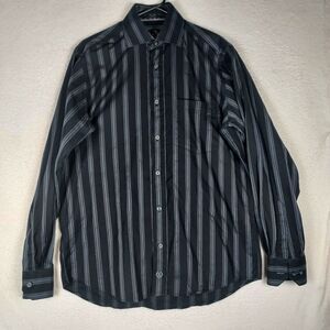 Bugatchi Mens Dress Shirt Button Down Black Striped Pattern Size Small